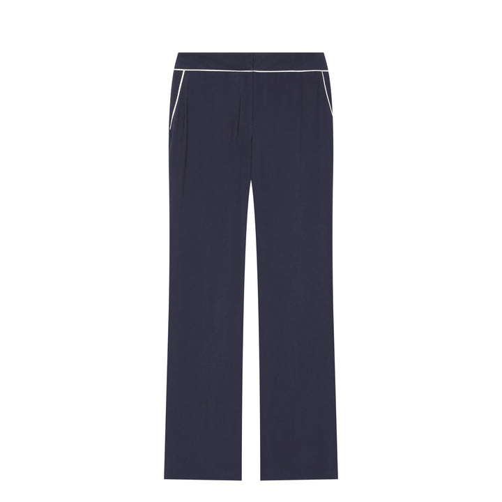 Women's high waist fabric trousers with contrast piping and straight leg Mune Fashion