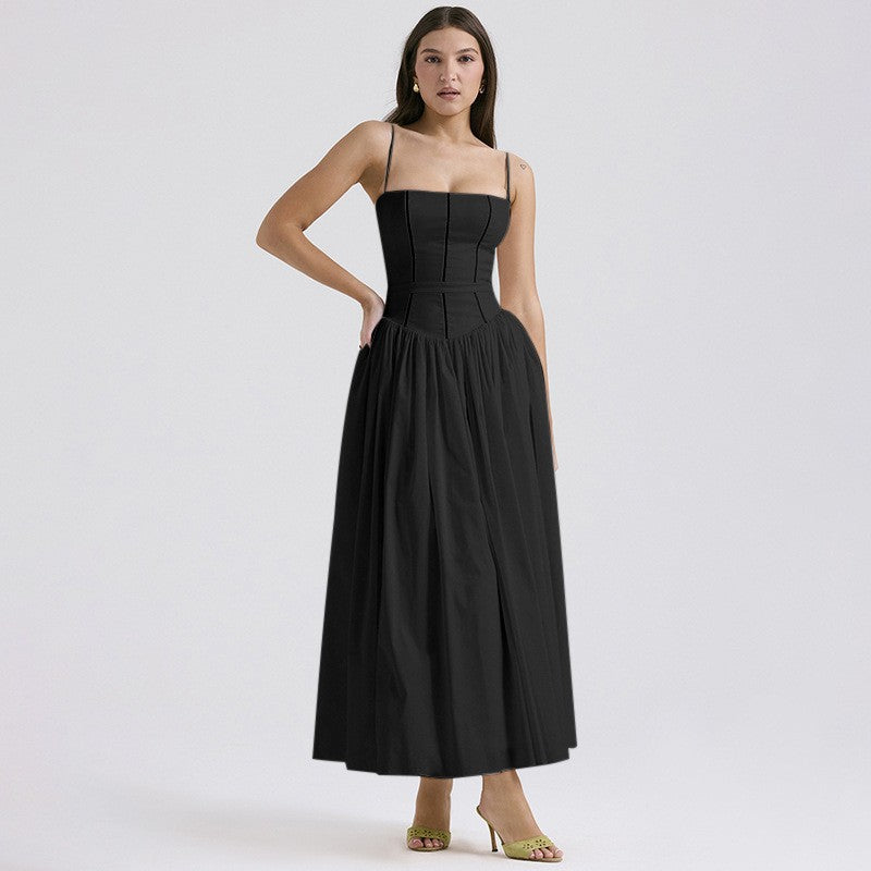 Women's tailored corset dress with spaghetti straps and voluminous circle skirt Mune Fashion