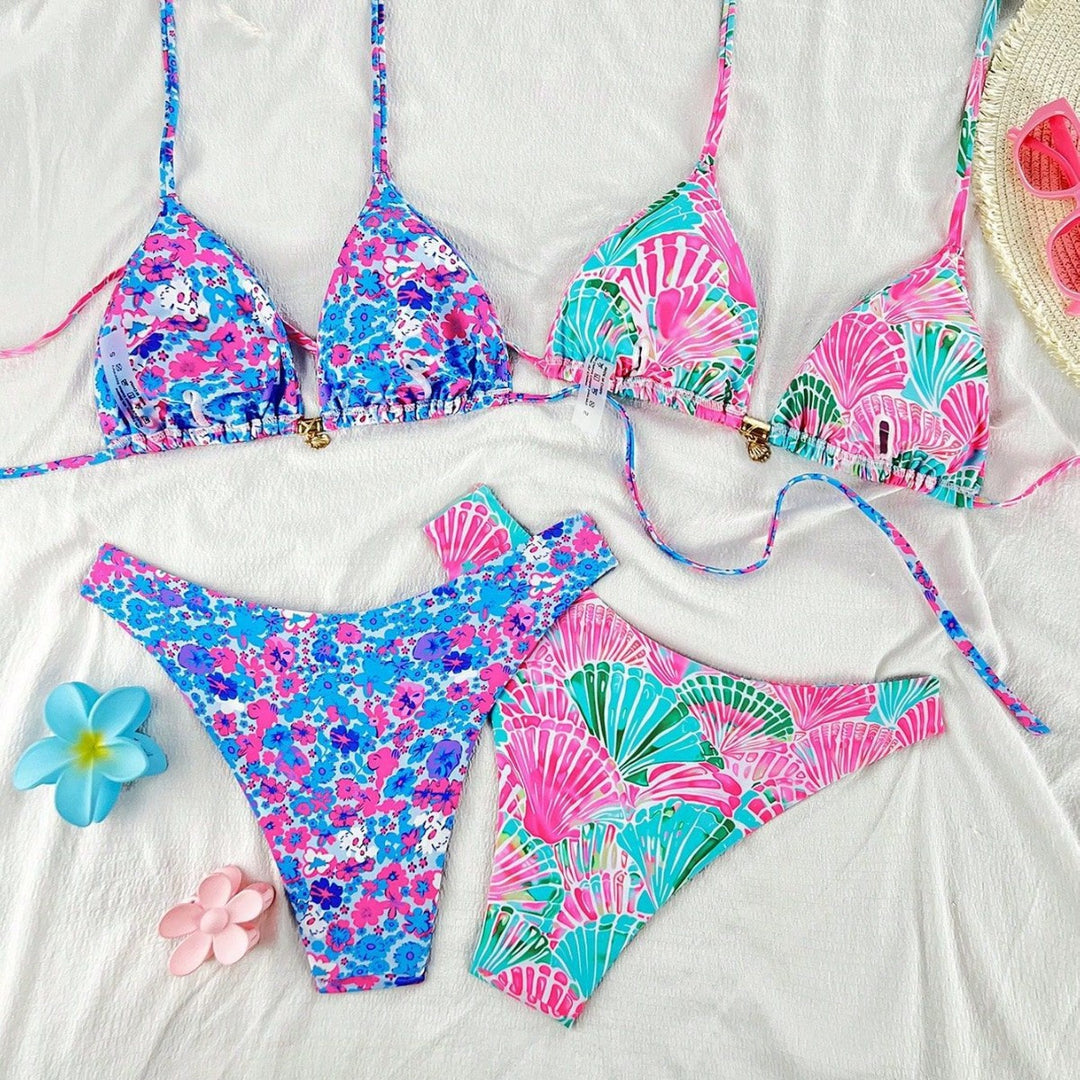 Ladies triangle bikini set with floral patterns and refined straps Mune Fashion