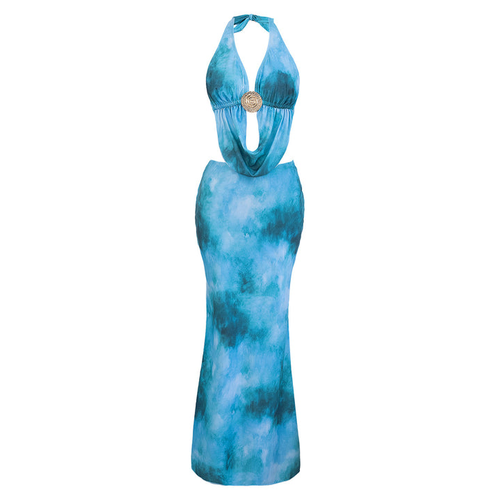 Women Elegant Beach Dress with Deep Back Neckline Mune Fashion
