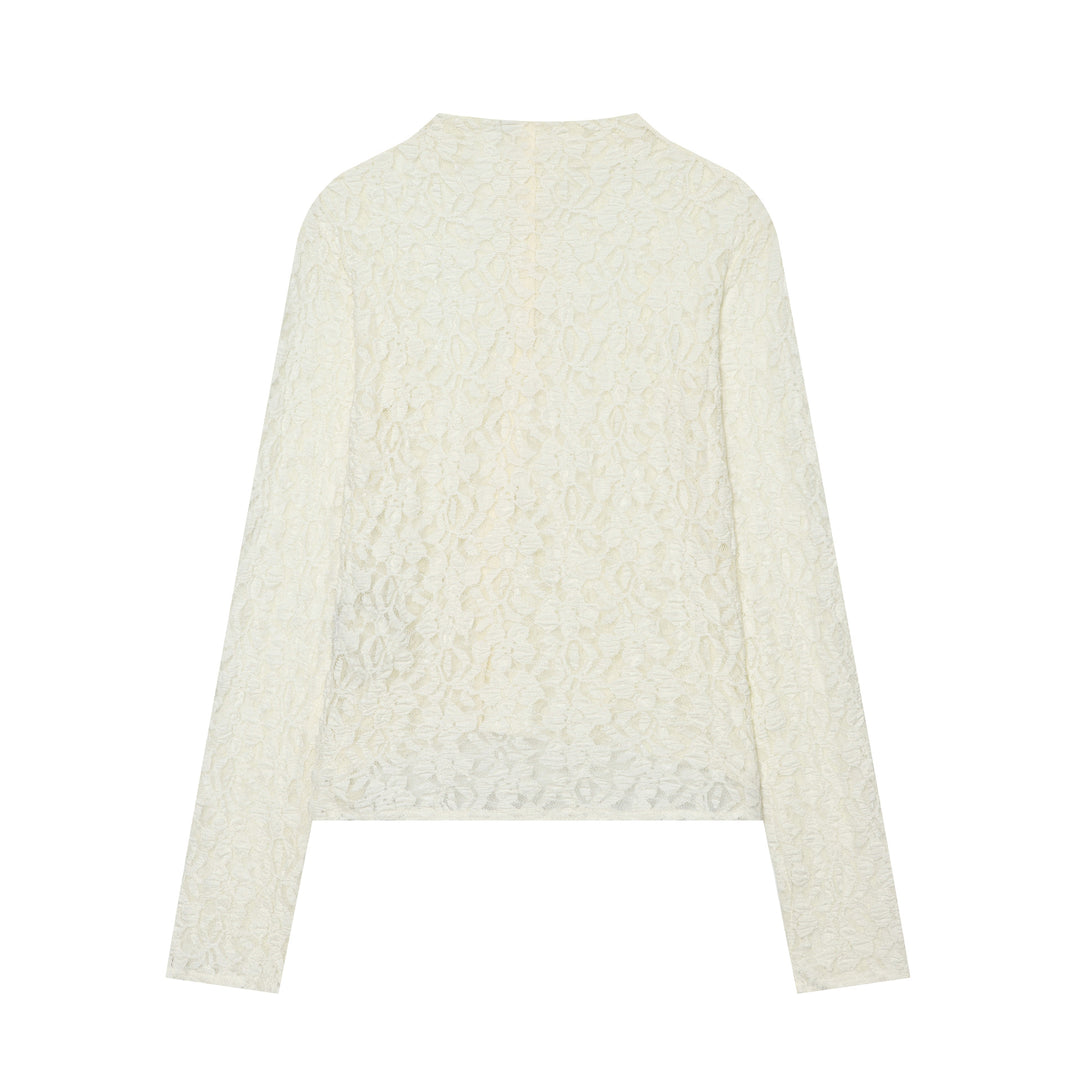 Women's Back Button Fine Lace Cardigan with Floral Texture Pattern Mune Fashion