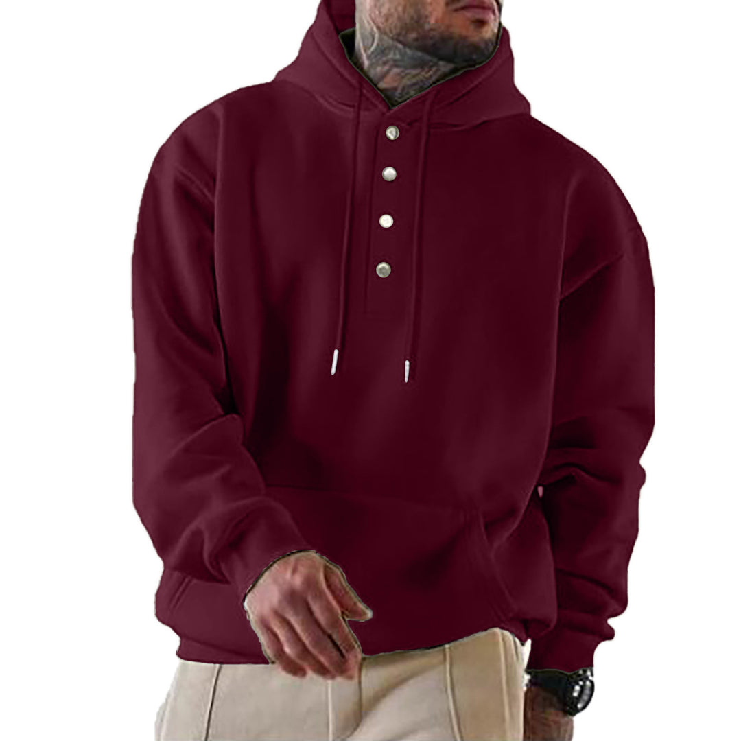 Men's hoodie with Henley button placket and kangaroo pocket EB