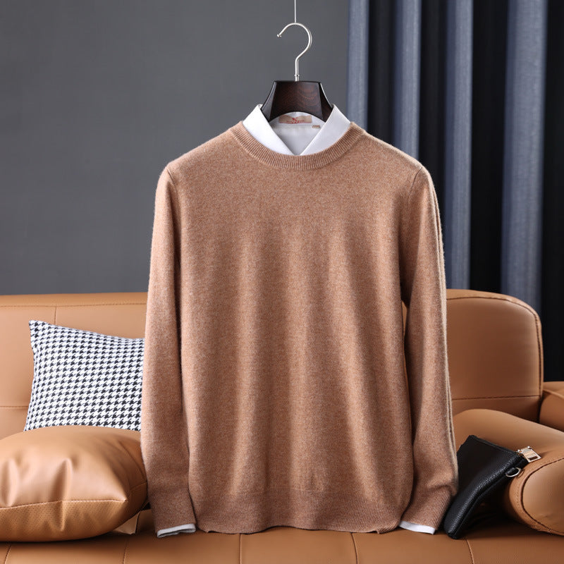 Men's Slim Fit Round Neck Sweater made of fine Cashmere Blend with subtle Rib Edge