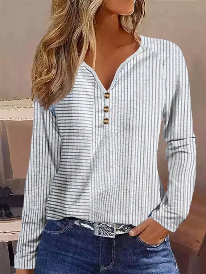 Women's long-sleeve shirt with button placket and intricate striped pattern Mune Fashion