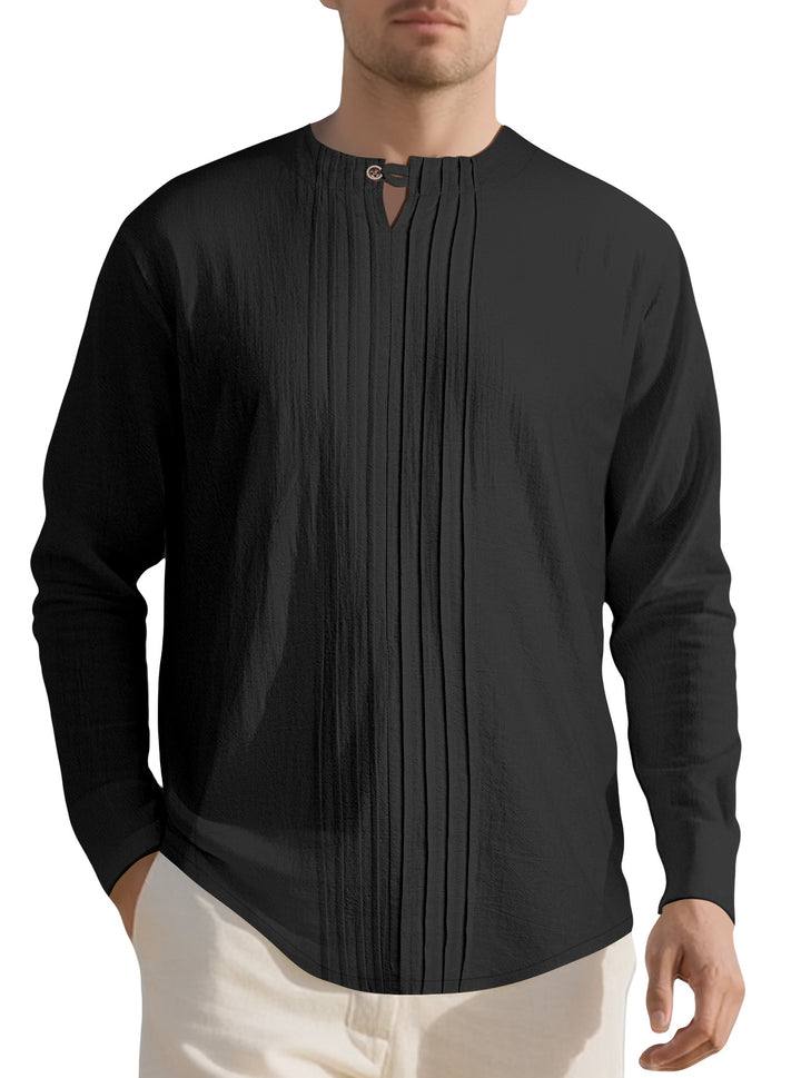 Men's Naan light structured tunic shirt with stand-up collar, pleats and loop button Mune Fashion