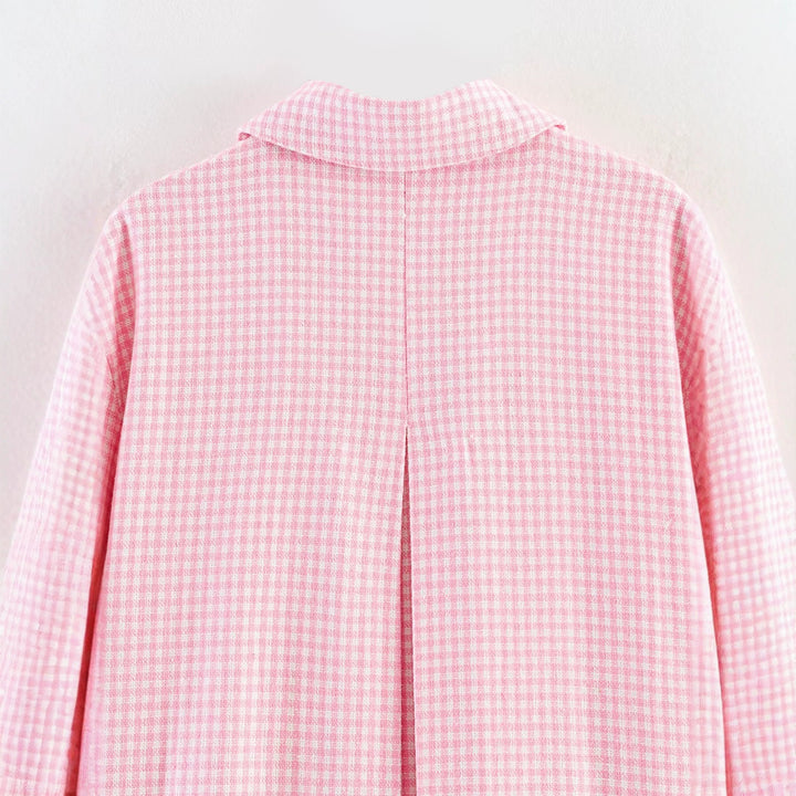Women’s Oversized Short Jacket with Small Check, Patch Pockets and Decorative Buttons Mune Fashion