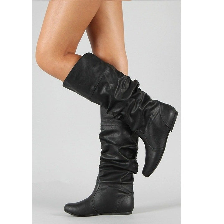 Women's casual knee-high slouch boots with flexible shaft and flat heel Mune Fashion