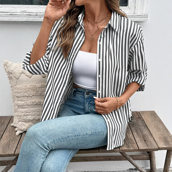 Women Casual Striped Blouse with Button Details Mune Fashion