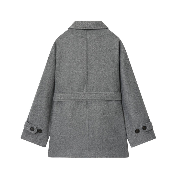 Women's short wool blend coat with tie belt, dropped shoulder and patch pockets Mune Fashion
