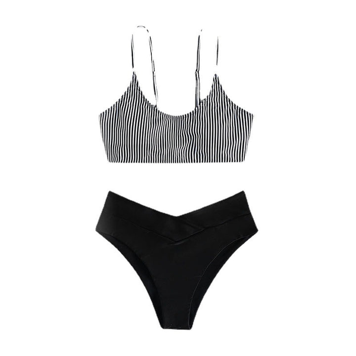 Women's Sport Bikini Set with Striped Pattern and High Waist Mune Fashion