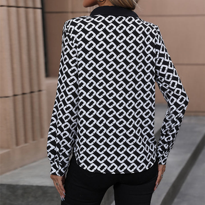 Women Elegant Blouse with Textured Pattern and Tie Band Mune Fashion