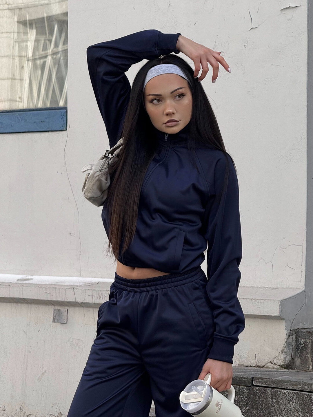 Women's Cropped Training Jacket and High-Waisted Jogging Pants Set made of Functional Polyester Mune Fashion
