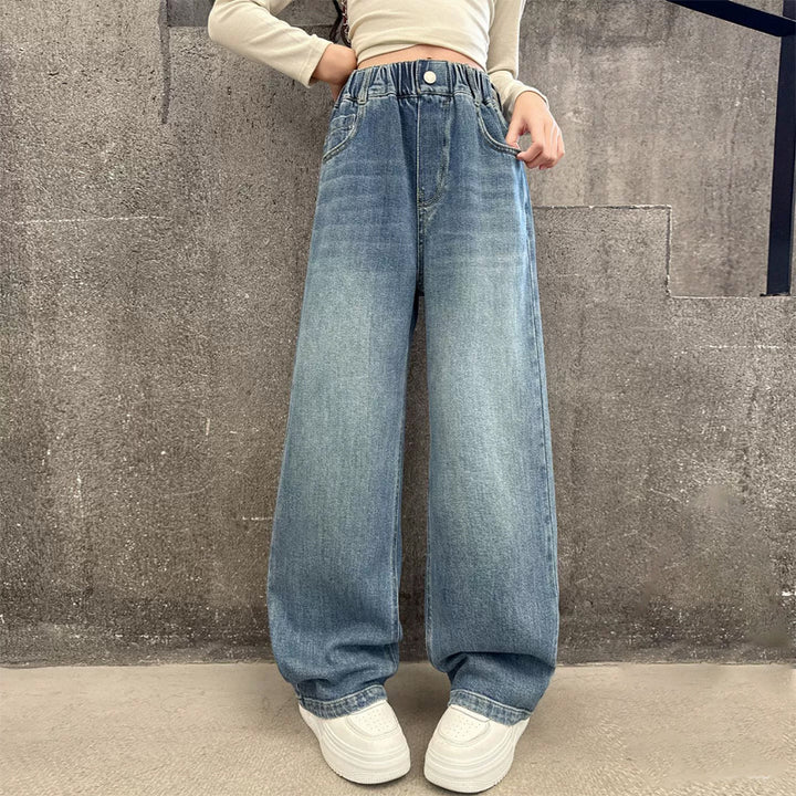 Women's wide denim pants with elastic waistband and casual cut Mune Fashion