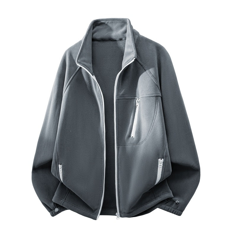Unisex Lightweight Fleece Jacket with Stand-Up Collar, Raglan Sleeves and Multiple Zip Pockets Mune Fashion