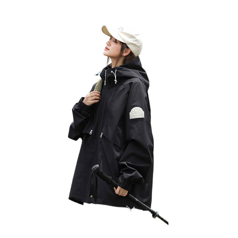 Women Lightweight Water-Repellent Oversized Functional Outdoor Jacket with Hood Mune Fashion