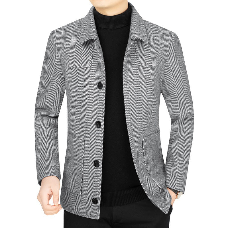Men's Herringbone Transition Jacket with Stand-up Collar and Patch Pockets Mune Fashion