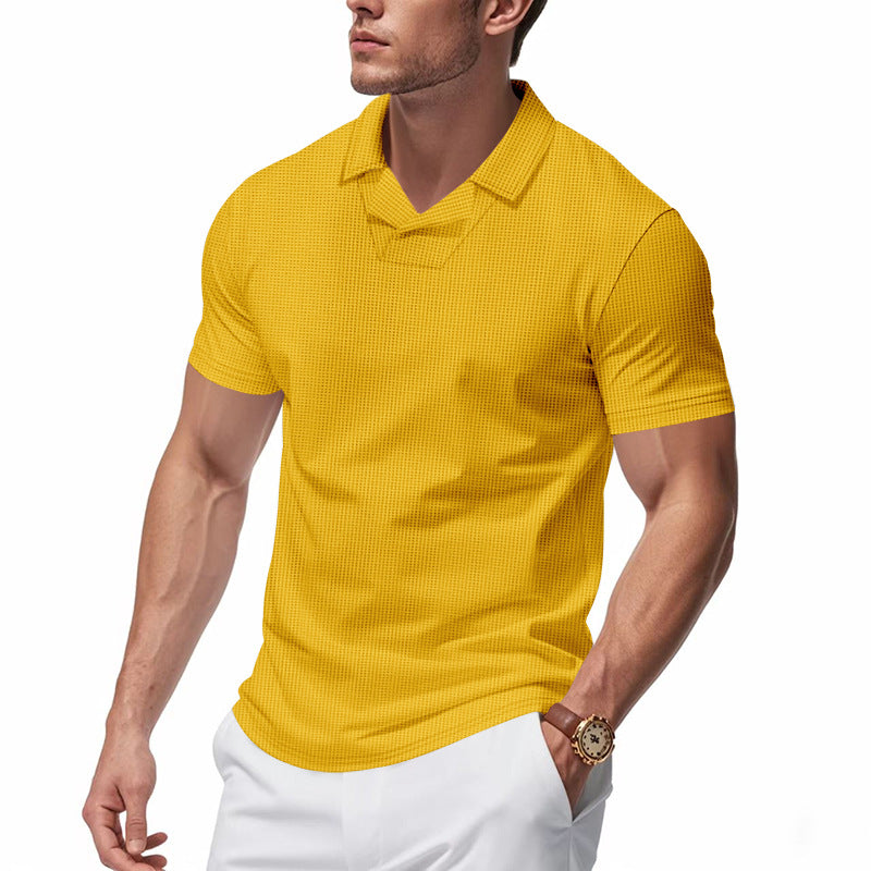 Men's structured short-sleeve polo with open V-neck and close-fitting cut Mune Fashion