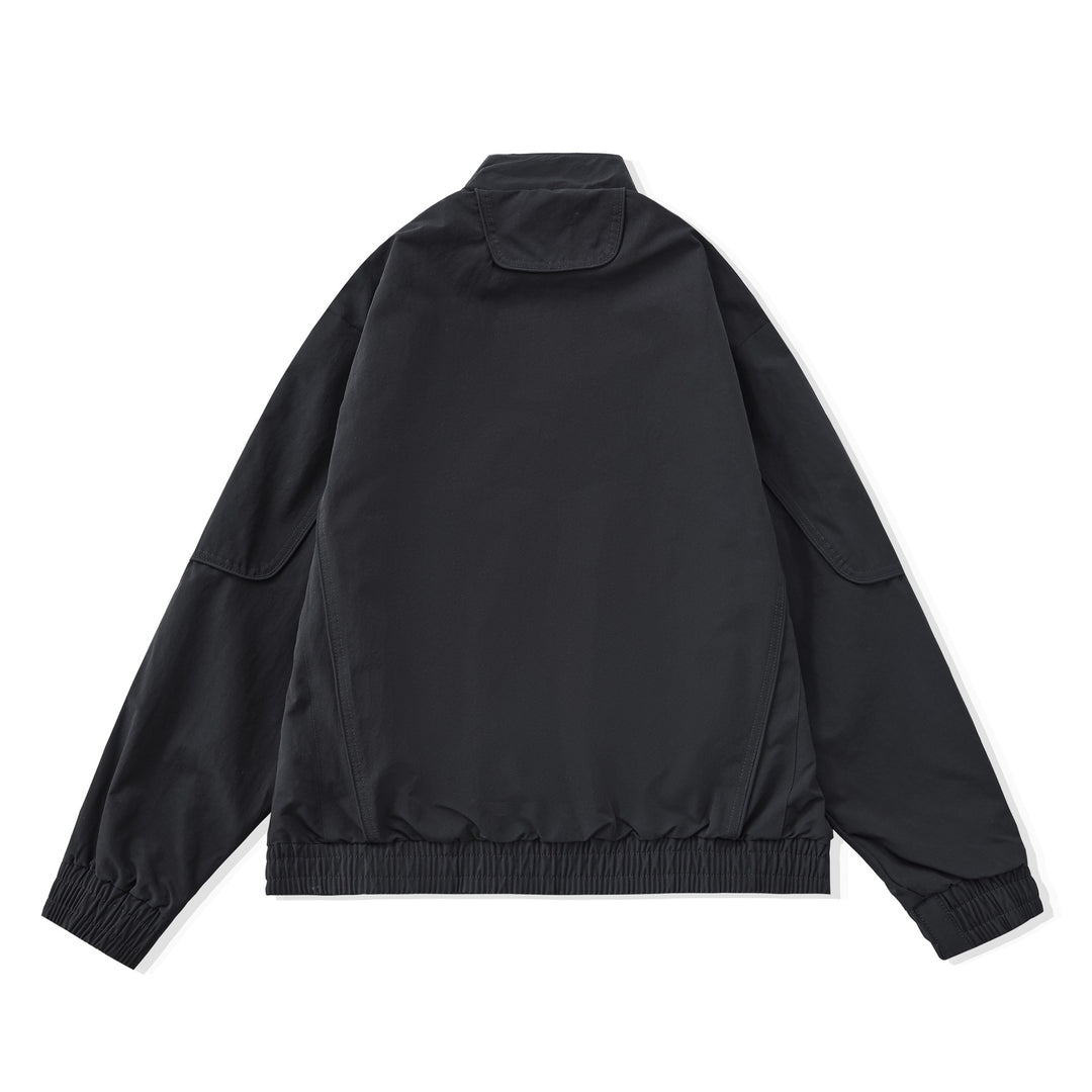 Women Short Boxy Utility Jacket with ergonomic seams, high standing collar and drawstring hood
