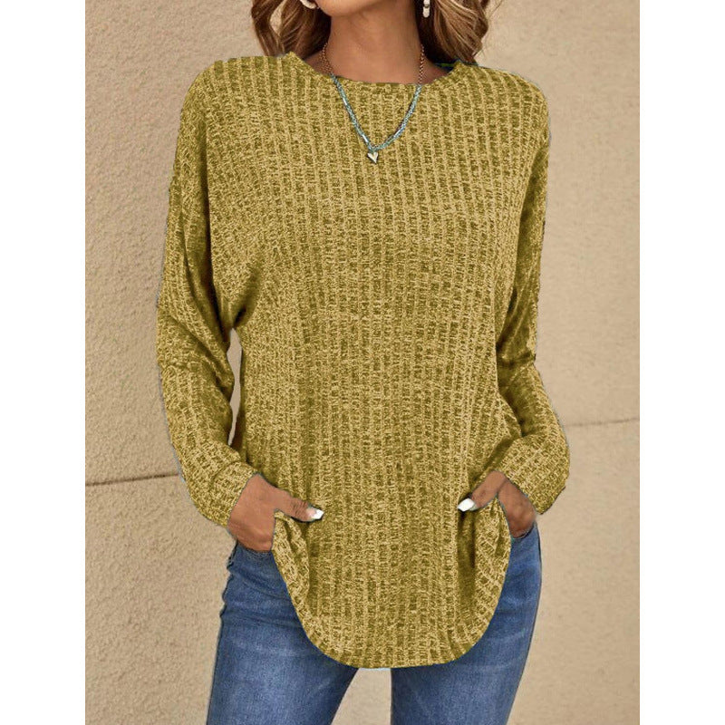 Women's Oversized Structured Knit Sweater with Round Neck and Pockets Mune Fashion