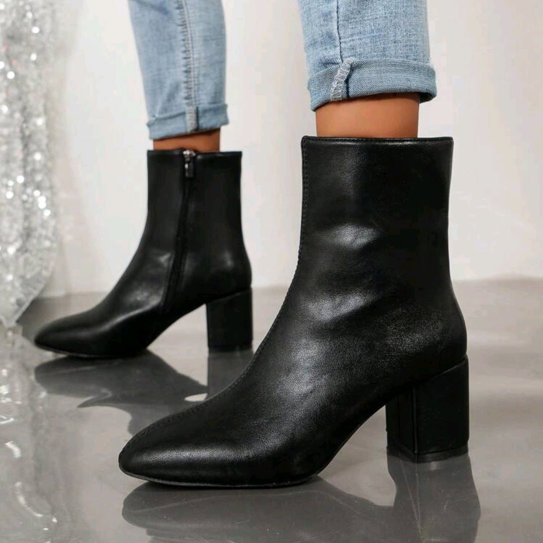 Women Elegant Block Heel Ankle Boots Mune Fashion