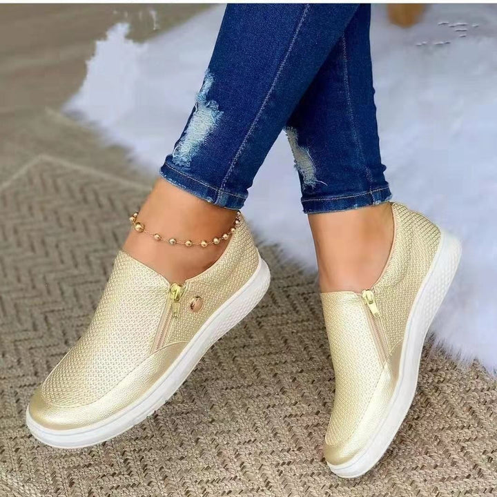 Women's Slip-On Mesh Sneaker with Side Zipper and Thick Rubber Sole Mune Fashion