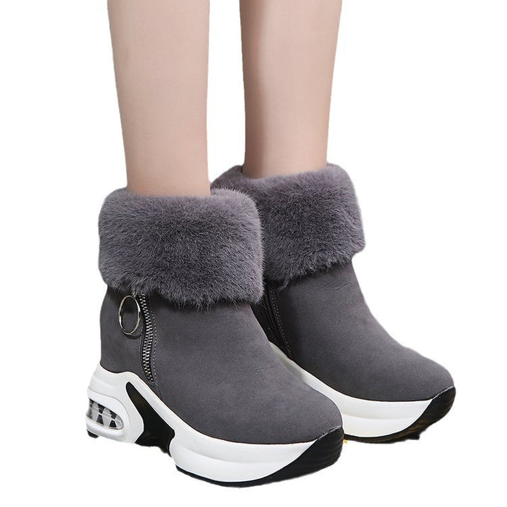 Women's wedge sneaker ankle boots with teddy collar and zipper Mune Fashion