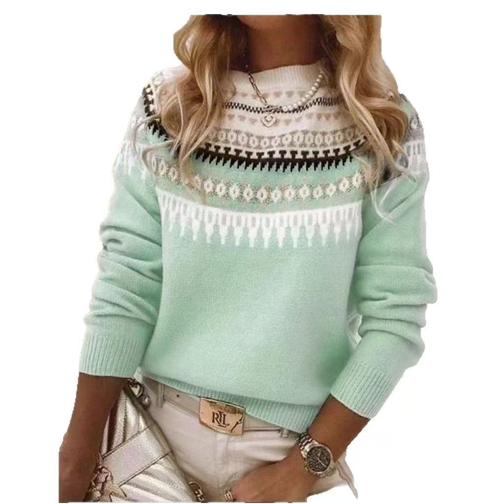 Women's Norwegian sweater made of wool blend with round neck and traditional Fair Isle yoke Mune Fashion