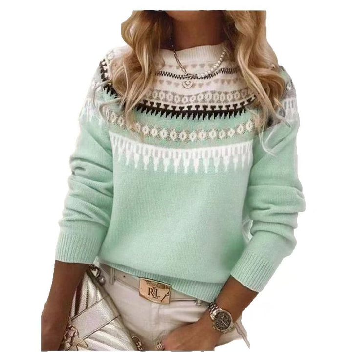 Women's Norwegian sweater made of wool blend with round neck and traditional Fair Isle yoke Mune Fashion