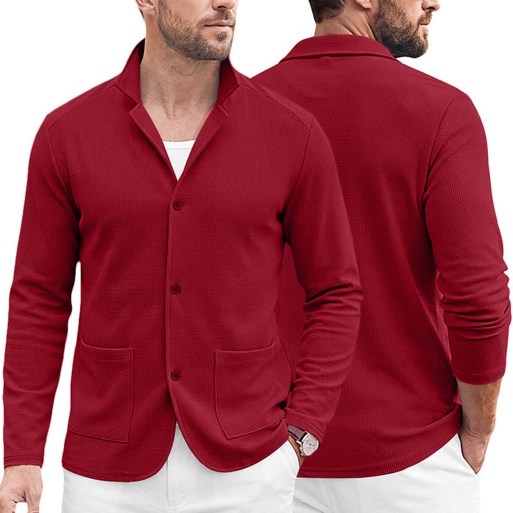 Men's knitted blazer cardigan with textured knit and patch pockets Mune Fashion