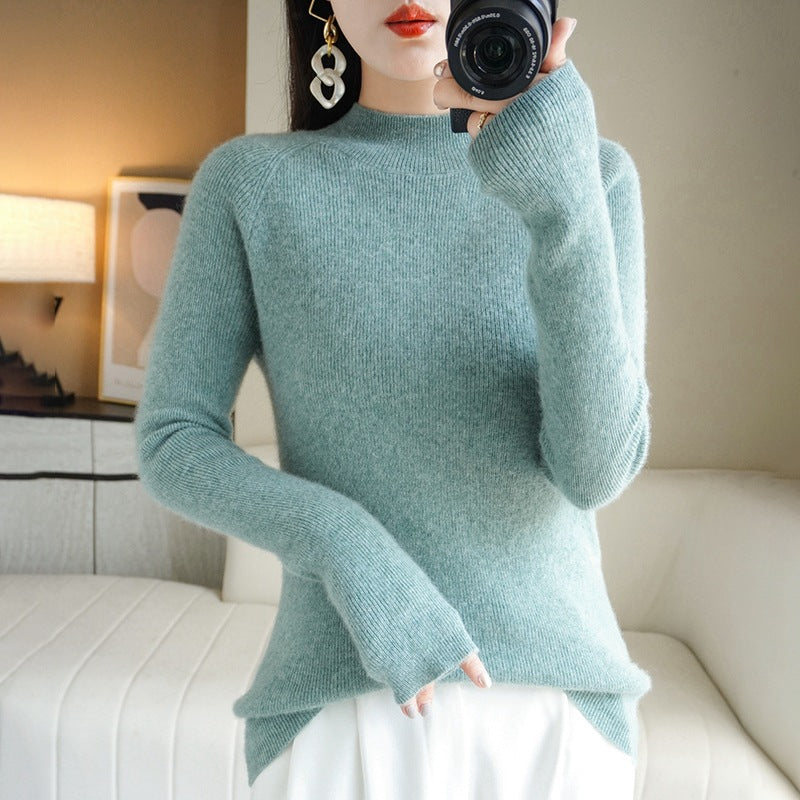 Women's slim-fit stand collar sweater made of lightweight fine knit with a fine ribbed structure Mune Fashion