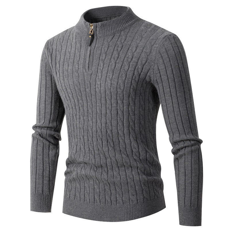 Men's cable-knit troyer with short stand-up collar, half-zip and tailored silhouette Mune Fashion