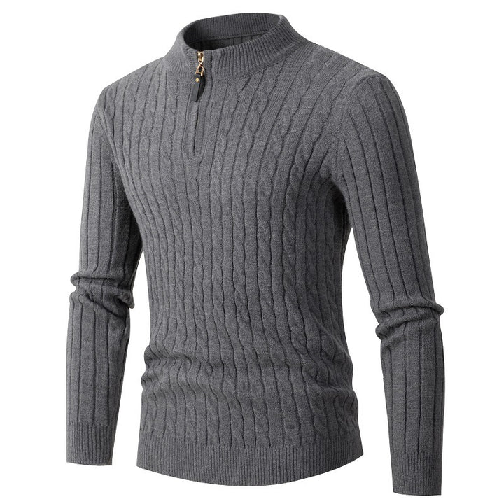 Men's cable-knit troyer with short stand-up collar, half-zip and tailored silhouette Mune Fashion