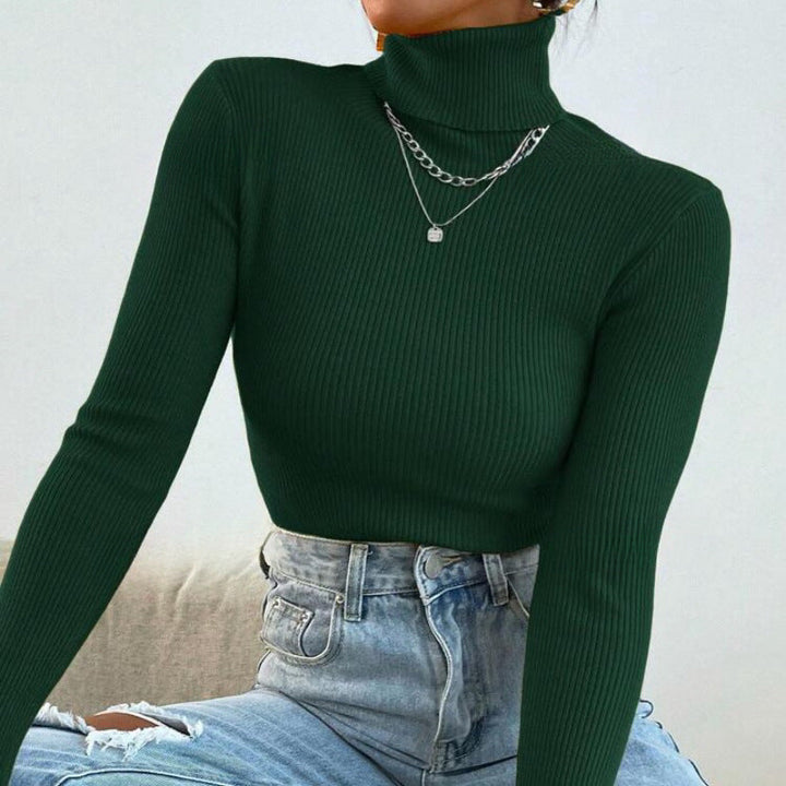 Women's Elegant Turtleneck Sweater with Fine Ribbed Texture Mune