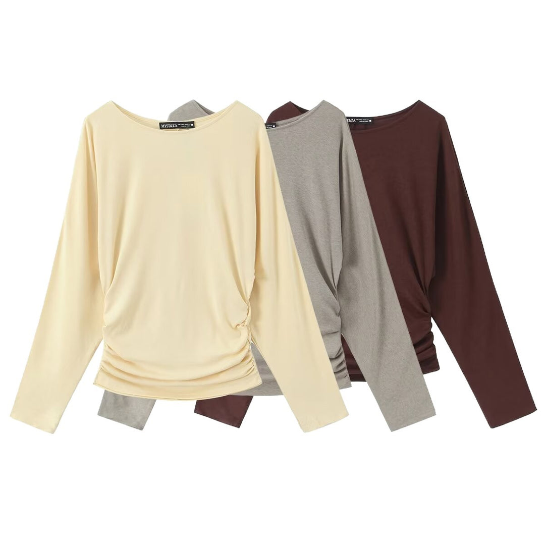 Women's long-sleeve shirt with side gathering and dropped shoulders Mune Fashion