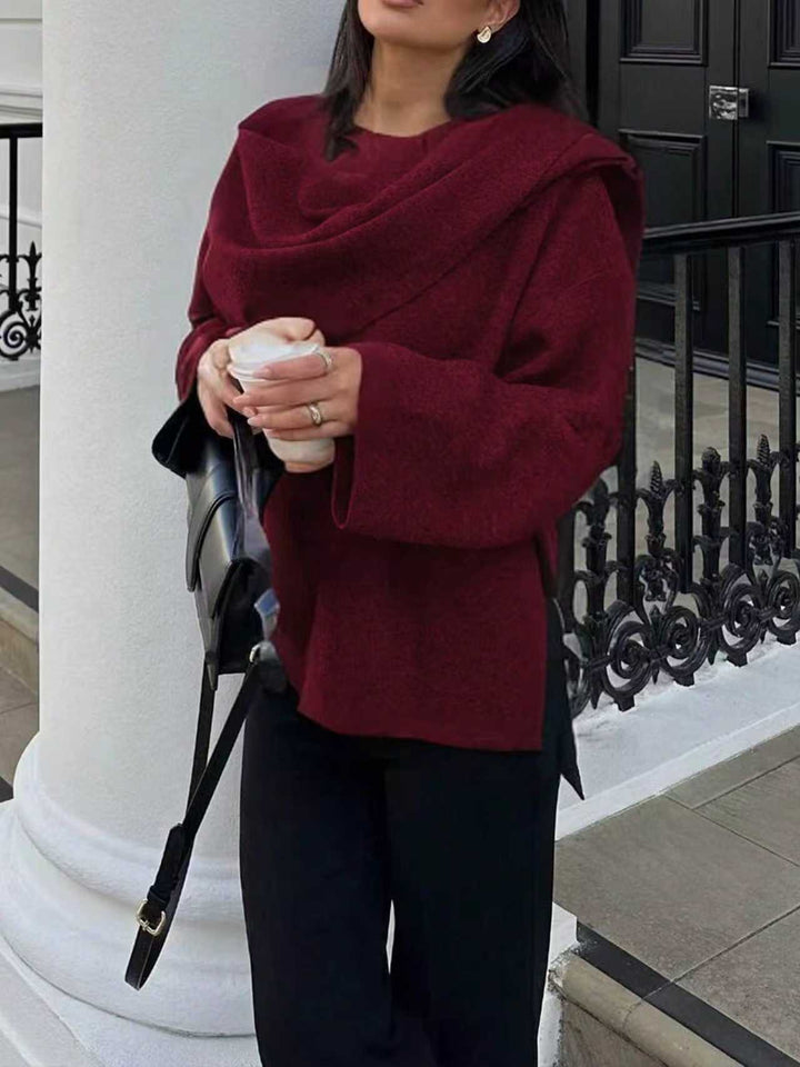 Women Oversize Wrap Poncho Coat with Wide Shawl Collar and One-Button Detail Mune Fashion