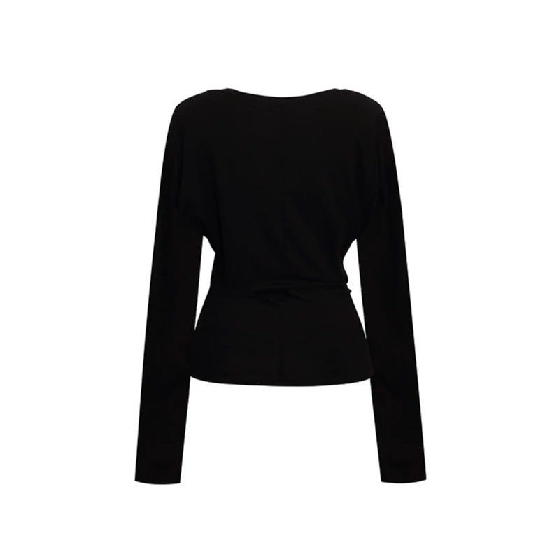 Women's Layered Long Sleeve Shirt with Integrated Halter Neck and Vintage Graphic Mune Fashion