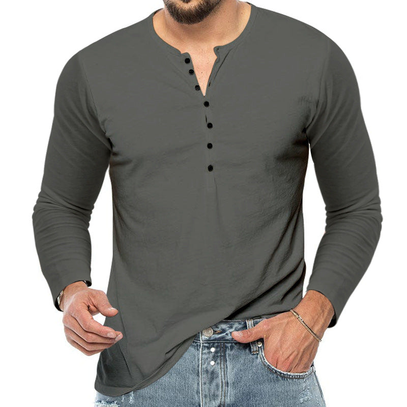 Men's slim fit Henley shirt with stand-up collar and short button placket Mune Fashion
