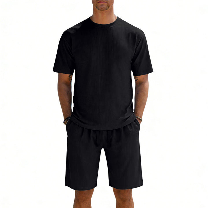 Men's short-sleeve shirt and Bermuda combination made of ribbed jersey with elastic drawstring waistband Mune Fashion