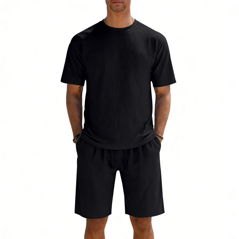 Men's short-sleeve shirt and Bermuda combination made of ribbed jersey with elastic drawstring waistband Mune Fashion