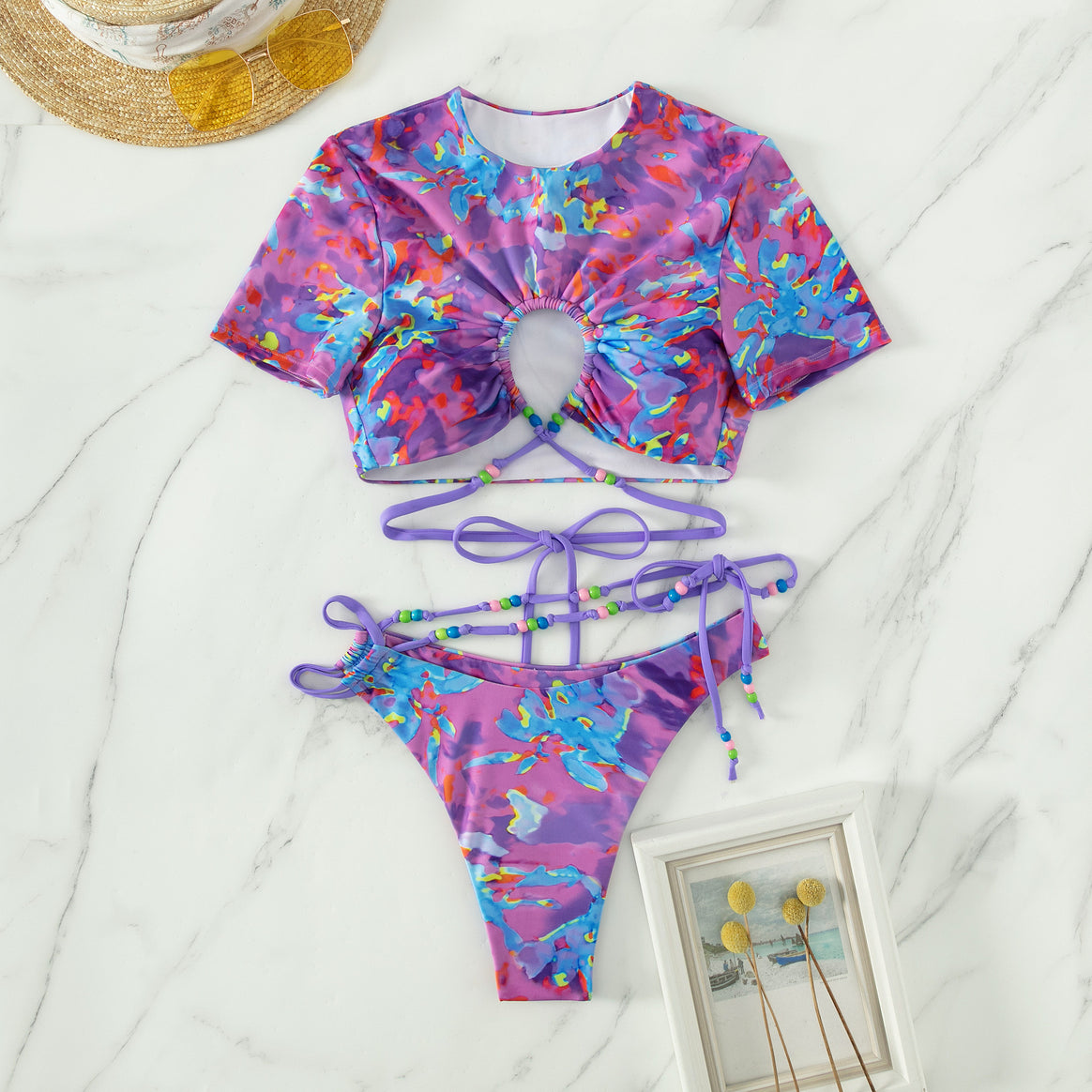 Women's Crop-Top Bikini Set with Creative Cut and Colorful Accents Mune Fashion