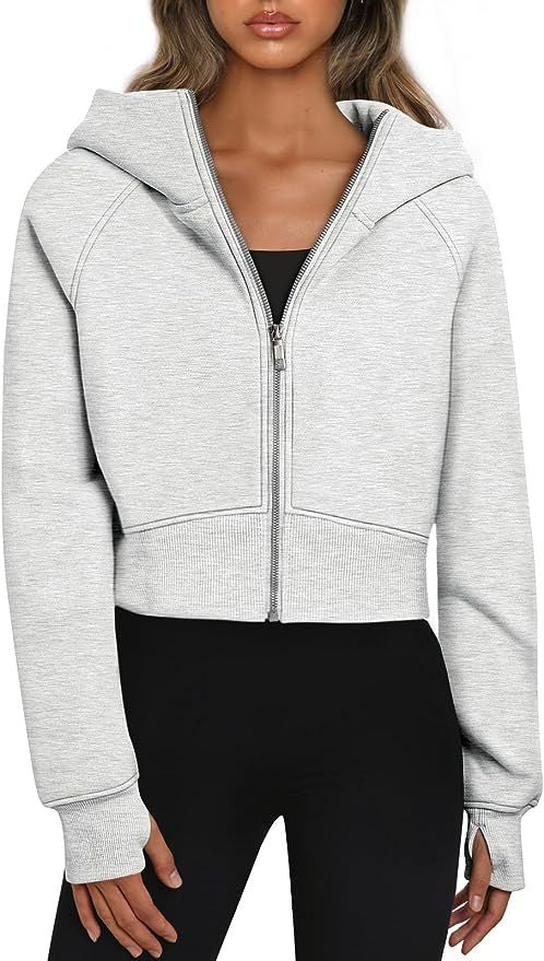 Women's Short-Cut Performance Hoodie with Full Zip and Thumb Hole Cuffs Mune Fashion