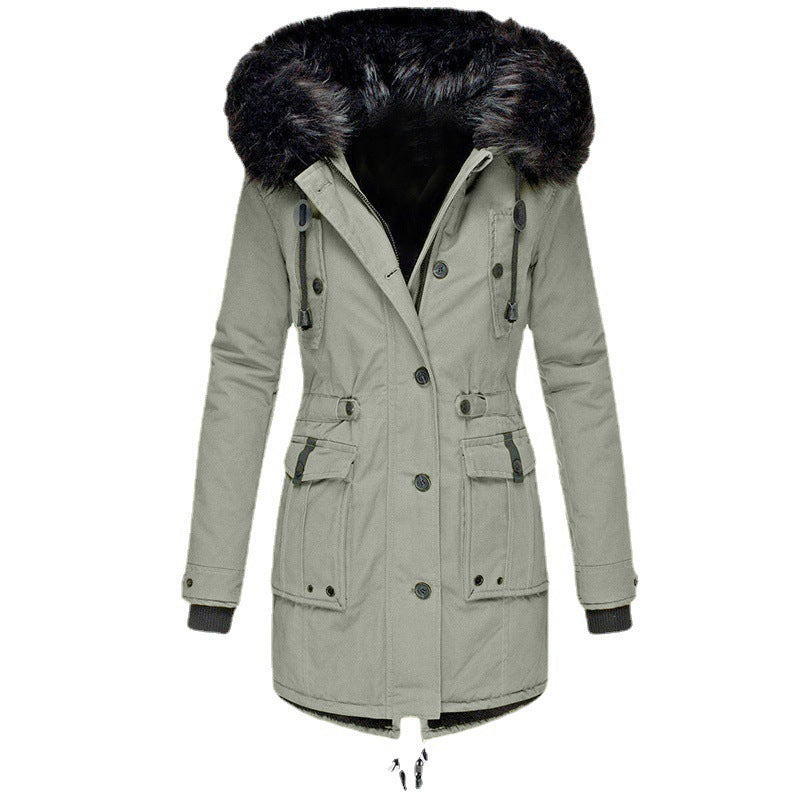Women's padded parka with removable faux fur hood, tailored silhouette and utility pockets Mune Fashion
