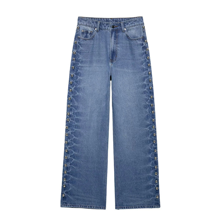 Ladies loose high waist jeans with metal eyelets and side lacing Mune Fashion