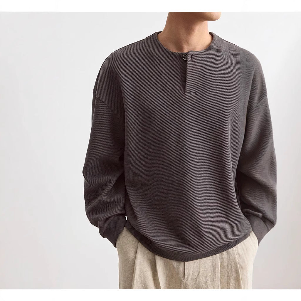 Men's Structured Oversized Knit Sweater with Henley Button Placket Mune Fashion