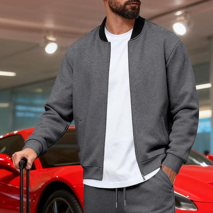 Men's casual bomber jacket in jogging set with full zipper and ribbed cuffs Mune Fashion