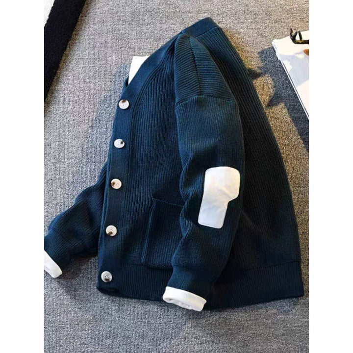 Men's Oversized Knit Cardigan with Elbow Patches and Patch Pockets Mune Fashion