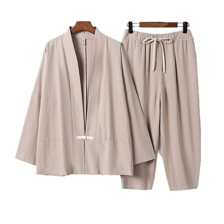 Unisex Casual Kimono Loungewear Set made of lightweight Linen Blend with Drawstring Pants Mune Fashion