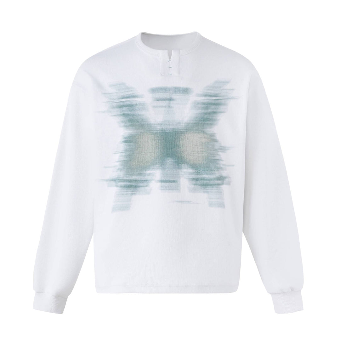 Unisex Oversized Sweatshirt with short Henley placket and blurred graphic print Mune Fashion