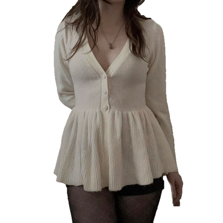Women Ribbed Cardigan with Fitted Peplum Hem Mune Fashion