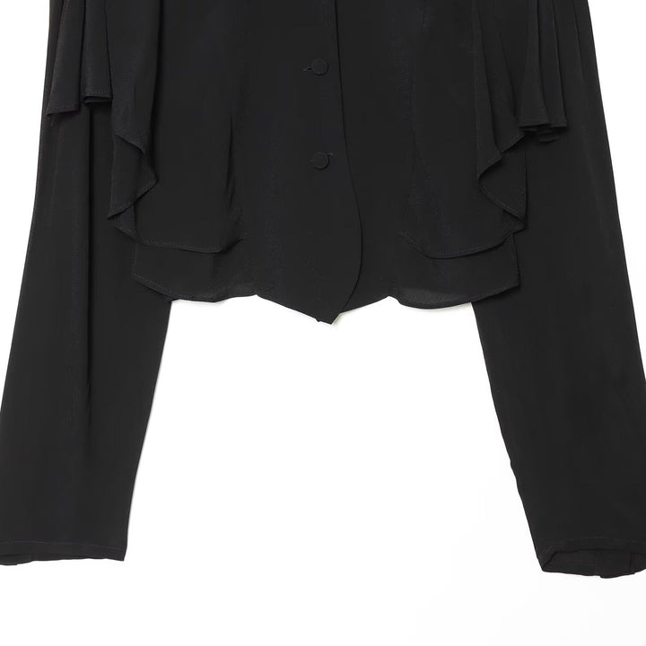 Women's short jacket with layered ruffles, stand-up collar and concealed button placket Mune Fashion